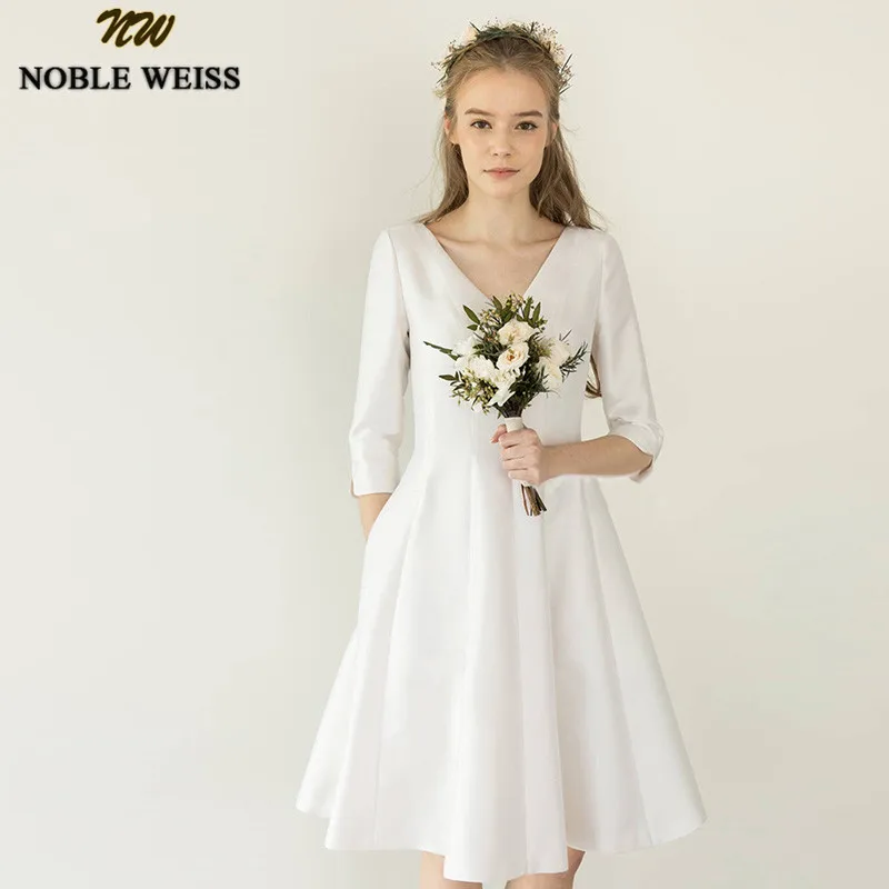 Благородное скромное Короткое свадебное платье WEISS длиной до колена с карманом