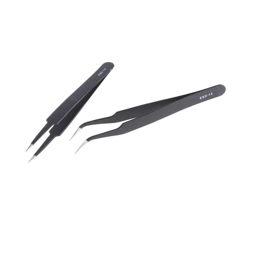 2pcs/lot Non-magnetic Anti-static Precision Tweezers Set Steel Fine ESD Tweezer Electronics Repair Tools | Инструменты