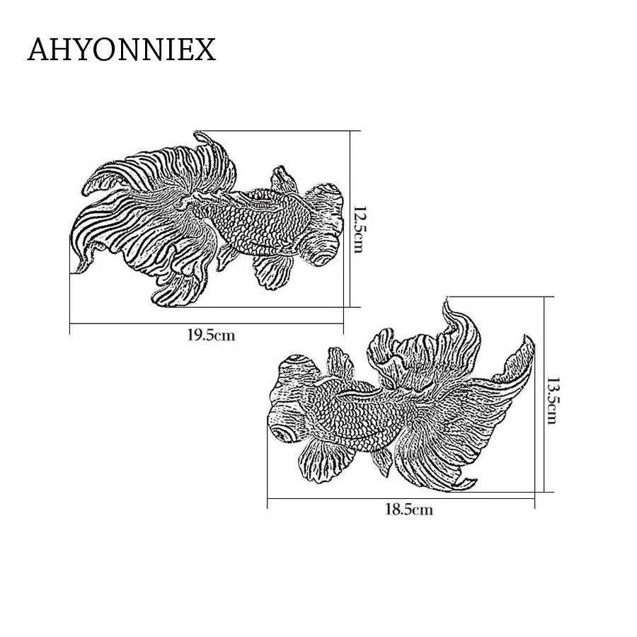Большие черные вышитые патчи AHYONNIEX с рыбками японские стильные Швейные наклейки