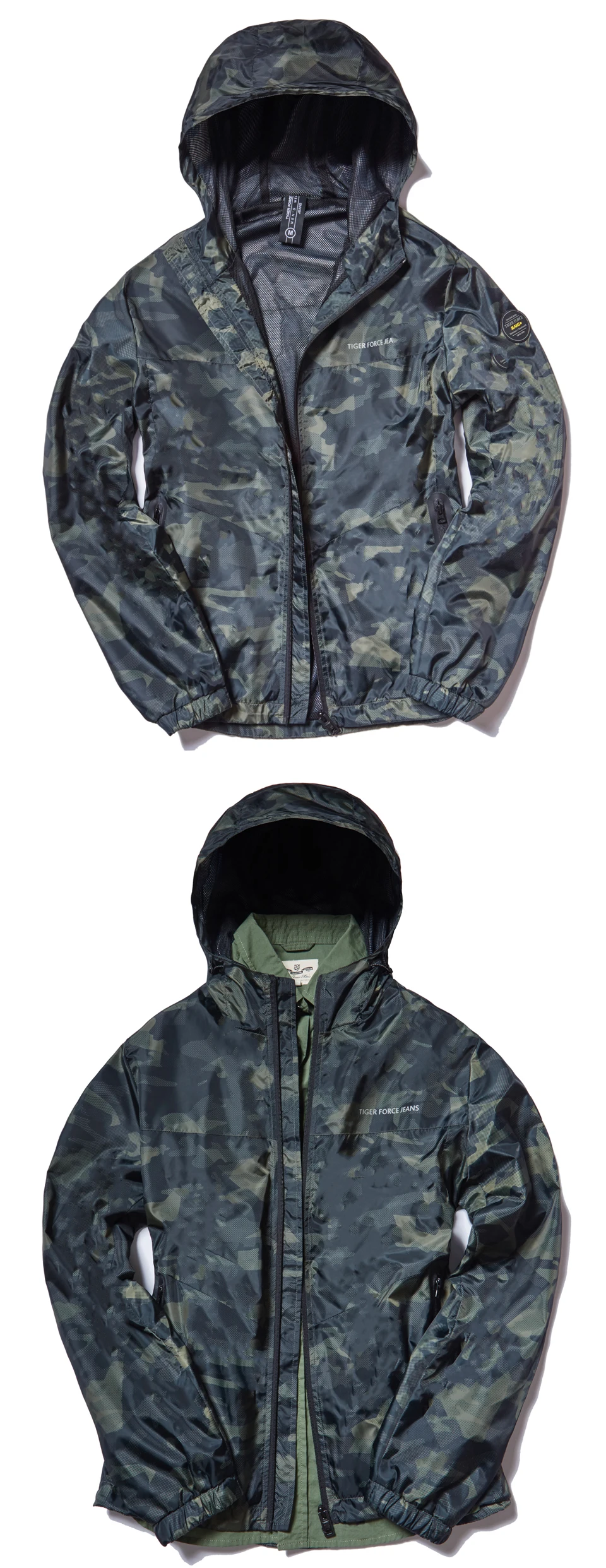 TIGER FORCE Spring Men Casual Jacket Hooded Camouflage Jacket with Print Men's Windbreaker Coat Male Army Camo Outwear