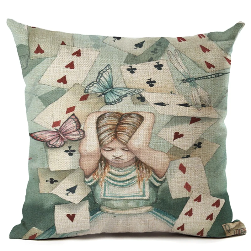 Cushion Cover Illustration Rabbit Character in Poker Wonderland Retro Home Decorative Pillow Cojines | Дом и сад