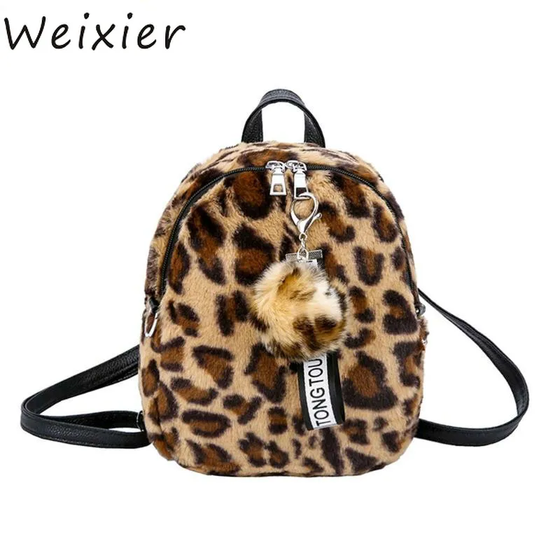 Женский леопардовый маленький рюкзак WEIXIER школьные дорожные сумки через плечо