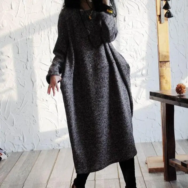 Весна-Зима 2020 теплые шерстяные платья для женщин Повседневное платье с длинным