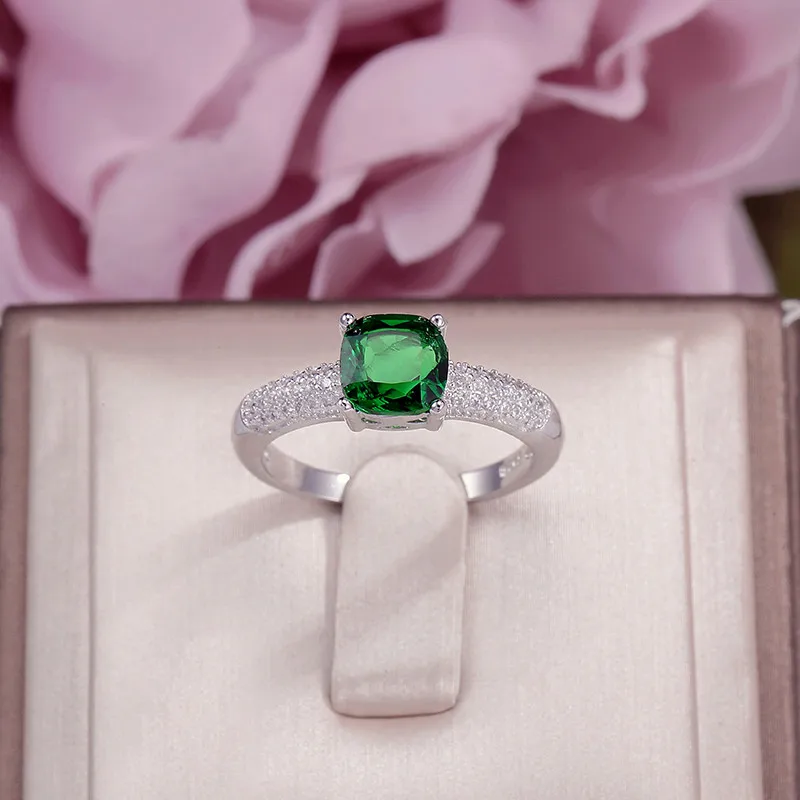 

Rings For Women 100% Silver 925 Cubic Zirconia Green Square Stone Fine Jewelry Bridal Wedding Engagement Ring Charms Accessories