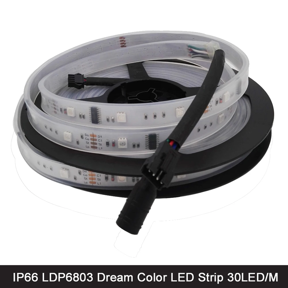 5 м 12В 6803 IC цифровая Мечта Цвет RGB Светодиодная лента 30LED/M IP66 Водонепроницаемая 5050