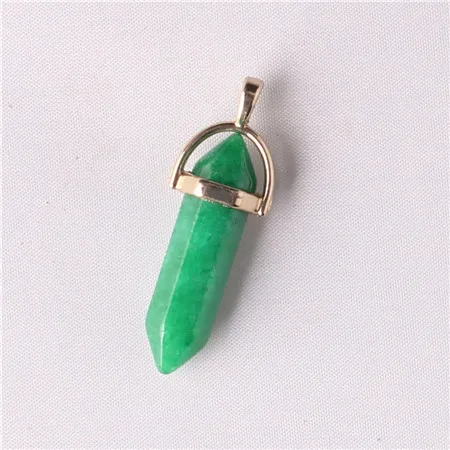 Green Jade 50 шт./лот отобранный натуральный камень ребёнка кварцевые Подвески шестиугольные исцеляющий рейки 7 маятник с чакрами - Окраска металла: Green Jade