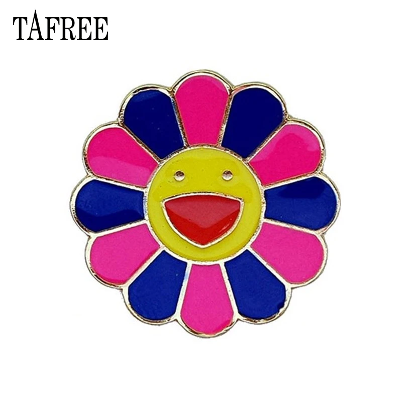 LP161 TAFREE японский Мураками Такаши семь цветов Подсолнух капает масло брошь металлическое лицо нагрудные булавки мультфильм значок ювелирные изделия для детей - Окраска металла: LP161