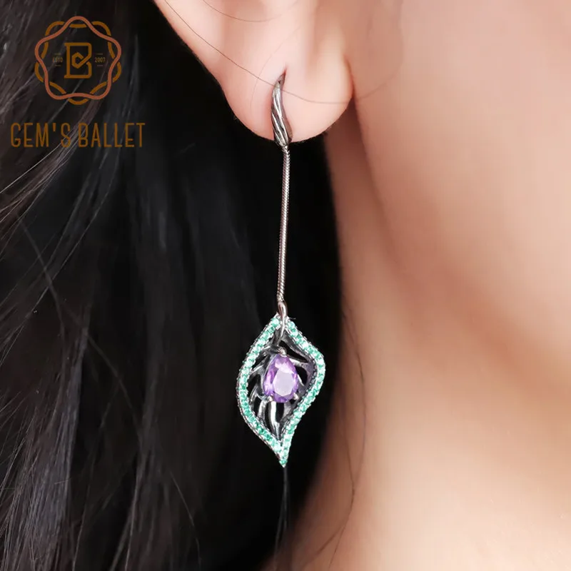 Женские Балетные серьги GEM'S натуральная аметист нано изумруд форма зеленого