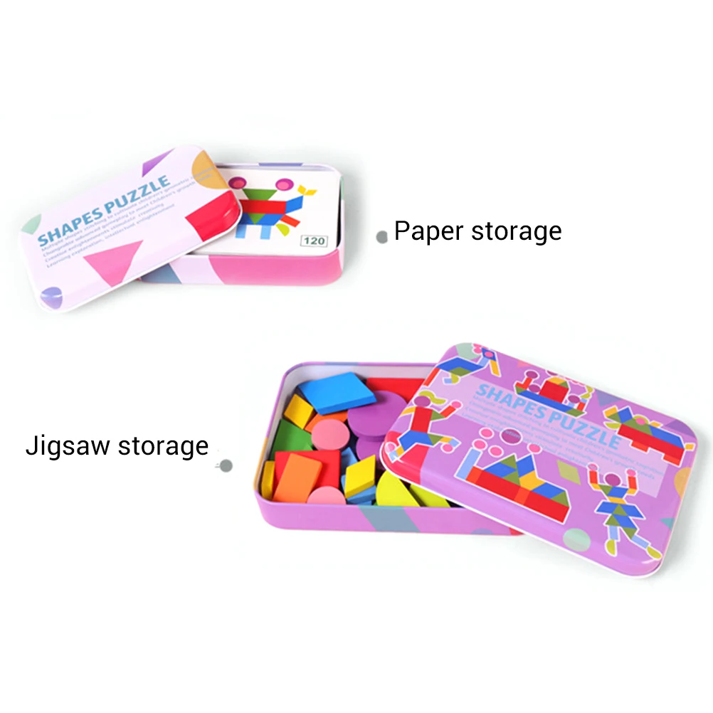 

60 +34 Pieces Wooden Puzzle Toys With Iron Box Kids Cartoon Animal Wood Puzzles Educational Toys For Children Christmas Gift