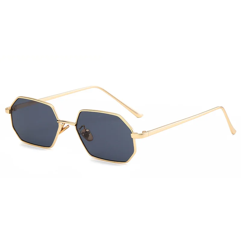 GOLD GREY Дизайнерские женские солнцезащитные очки высокое качество UV400 Винтажные маленькие Восьмиугольные Солнцезащитные очки Мужские зеркальные модные квадратные очки с металлической оправой - Цвет линз: GOLD GREY