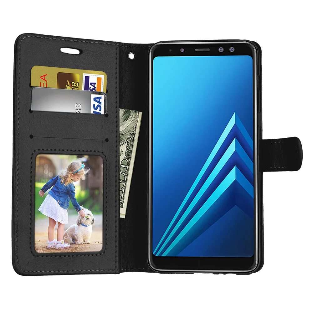 Чехол книжка из искусственной кожи с отделением для карт 5 6 дюйма Samsung Galaxy A8 2018