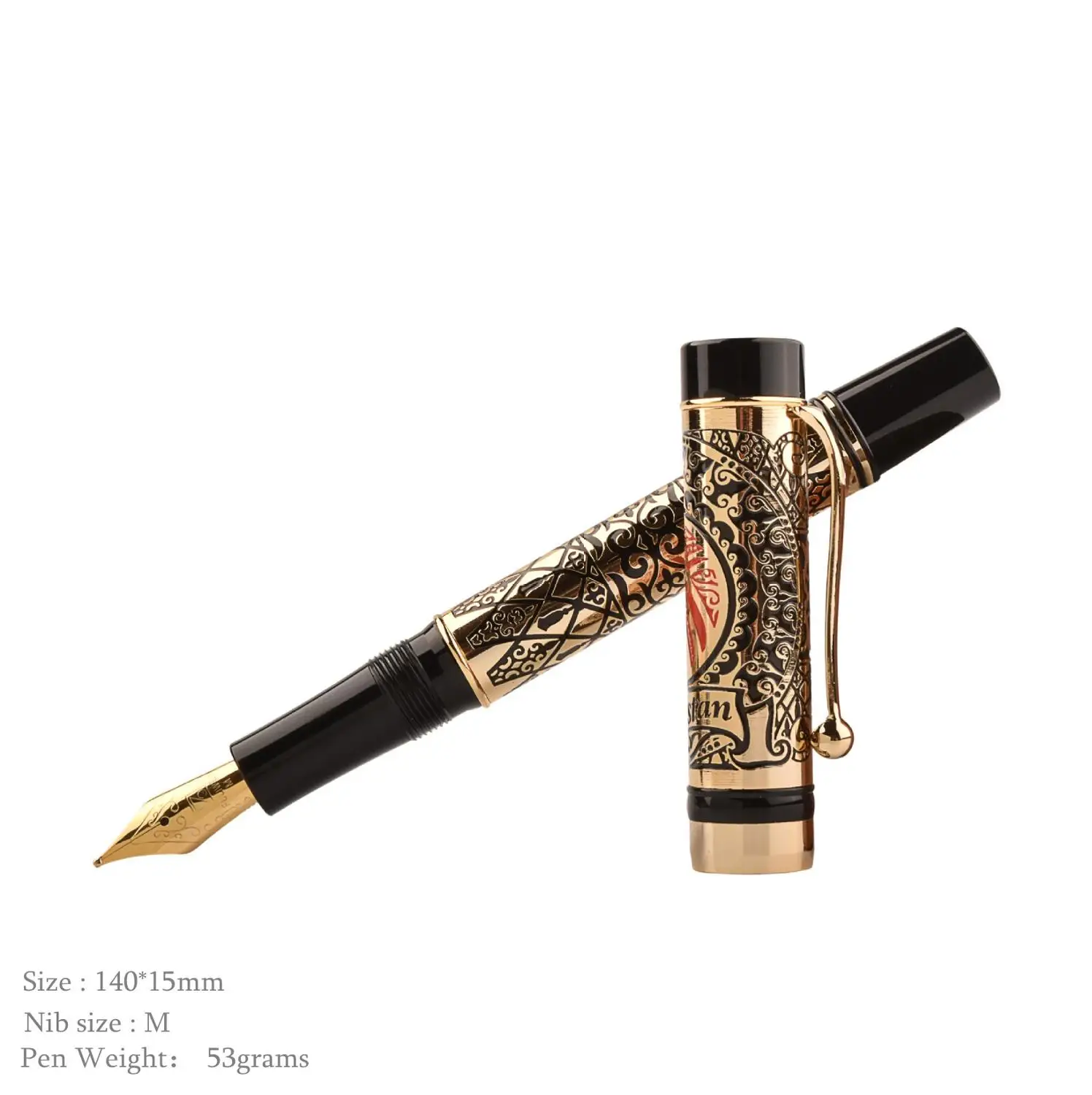

2019 Exquisite Luxury Fountain black with gold texture ink Pen uncanny workmanship of art top
