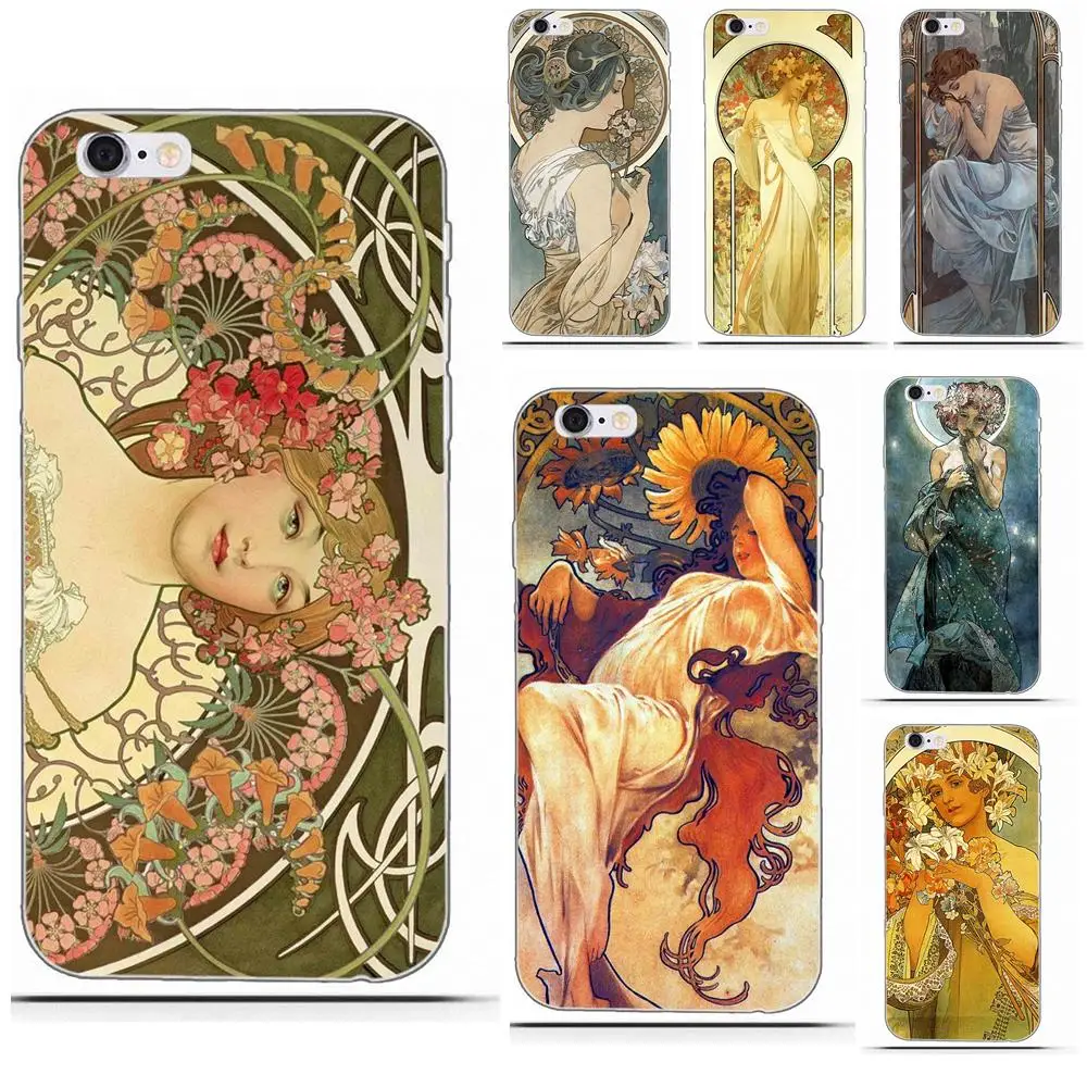 Мягкий защитный чехол Wexoeq Alphonse Mucha для Apple iPhone X 4 4S 5 5C 6 6S 7 8 Plus|Бамперы| |