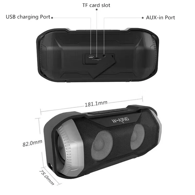 W King Black S21 Портативный Открытый водонепроницаемый IPX5 Bluetooth динамик беспроводной с