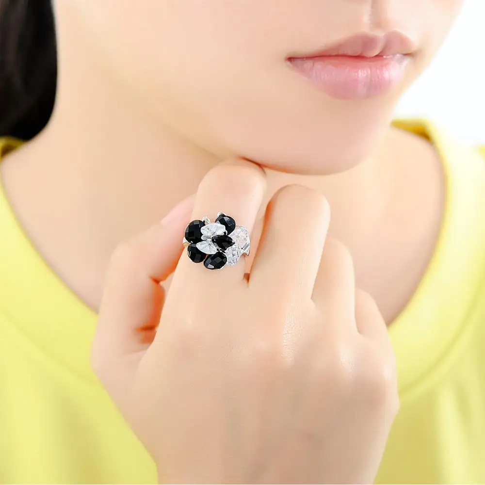 VISTOSO Ювелирные наборы для женщин сверкающие Роскошные серьги с черным ониксом