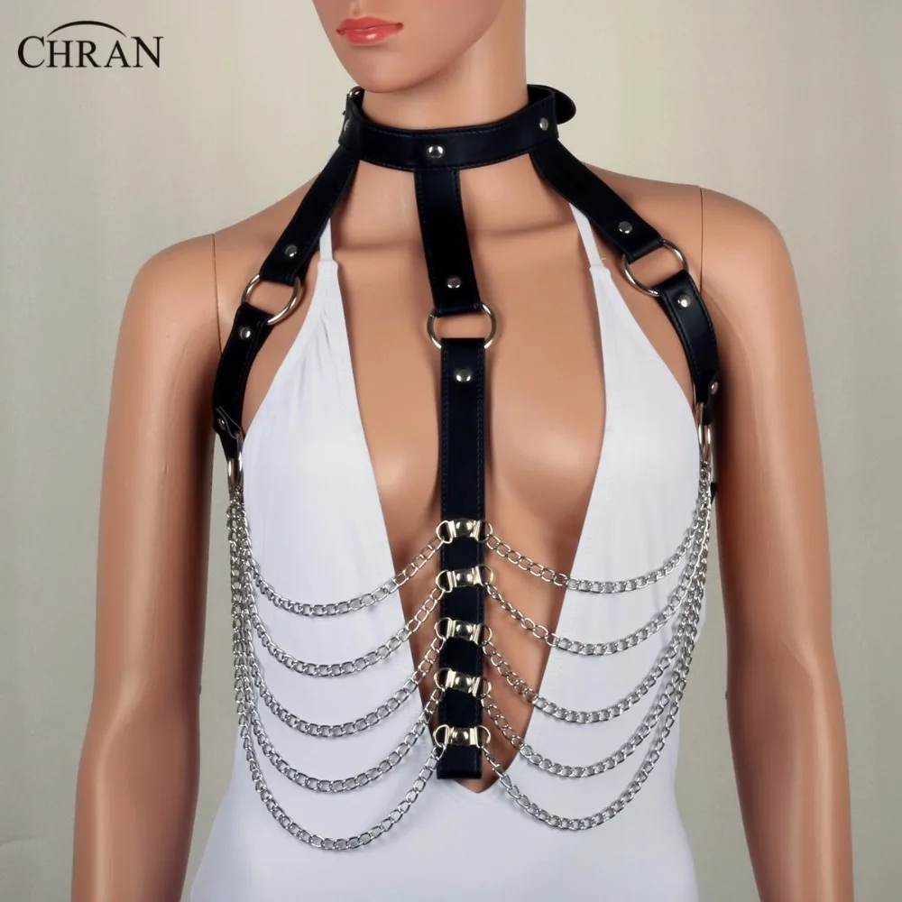 

Chran Leather Harness Bondage Beach Chain Collar Goth Choker Shoulder Necklace Jewelry Accessories Erotic Lingerie Wear CRBJ822