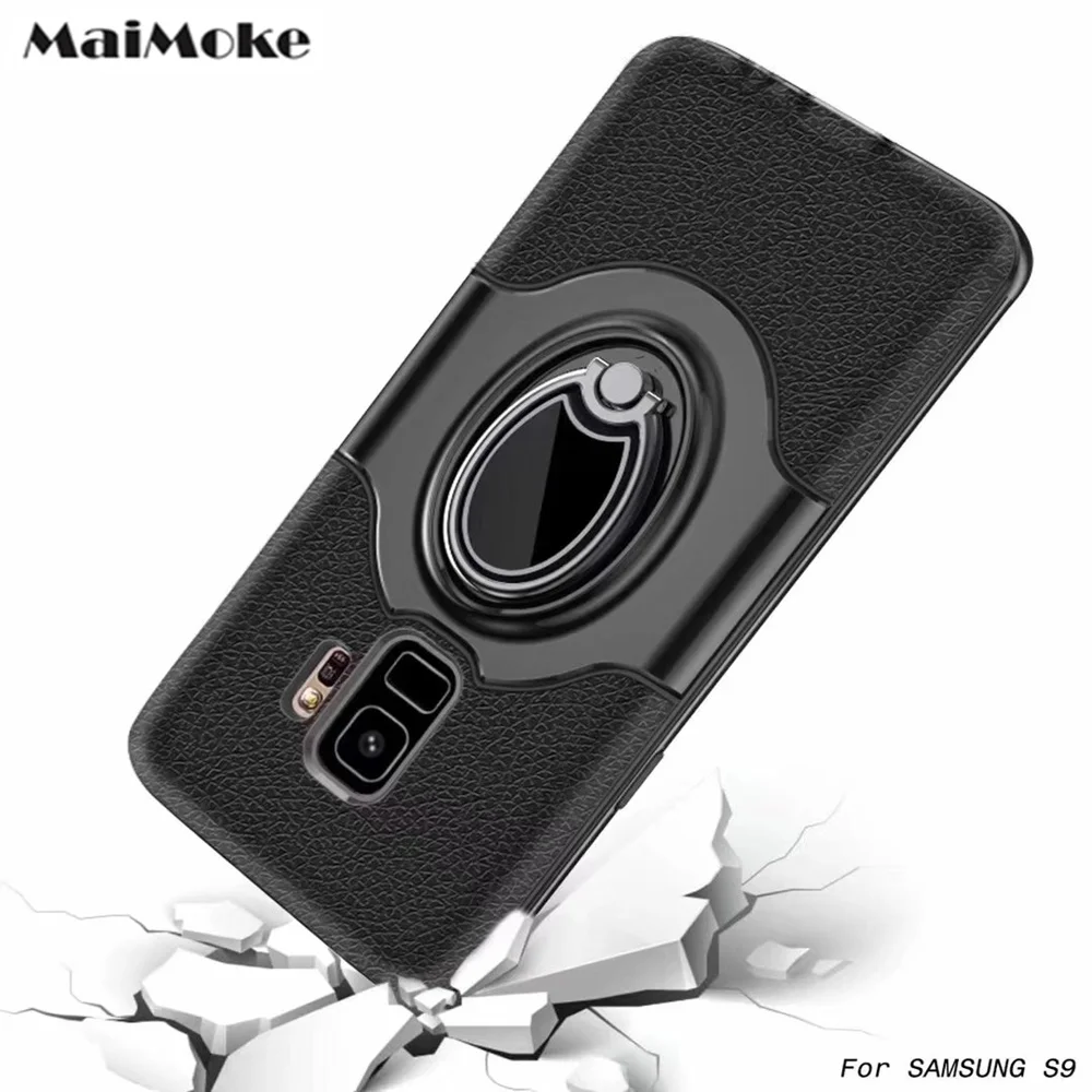 Роскошный модный чехол для Samsung galaxy S9 с кольцом на палец подставка gaaxy Plus кожаный