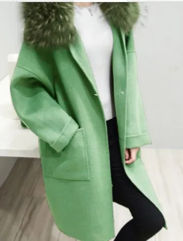 light green Клетчатое Женское зимнее пальто из искусственного меха, теплая верхняя одежда, повседневное пальто средней длины, зеленое, на одной пуговице, свободное, плюс размер, 2XL, шерстяное длинное пальто для женщин - Цвет: light green