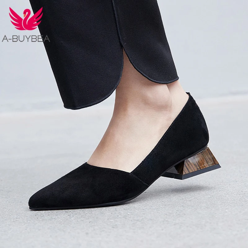 A BUYEBA Новинка сезон весна Замшевые женские туфли лодочки без застежки на низком