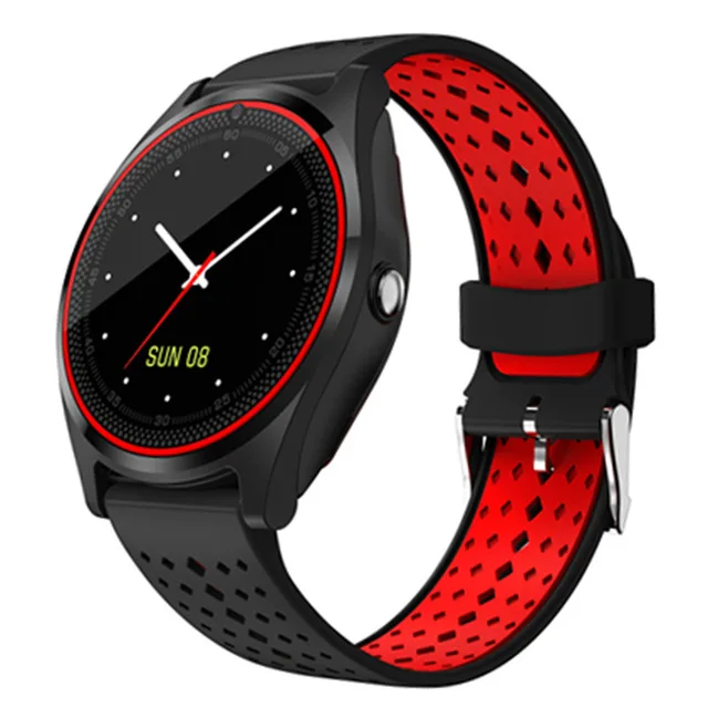 black red Смарт-часы с Bluetooth, умные V9 с Камера Смарт-часы сим-карта шагомер Здоровье Спорт часы Для мужчин женские умные часы для Android IOS - Цвет: black red
