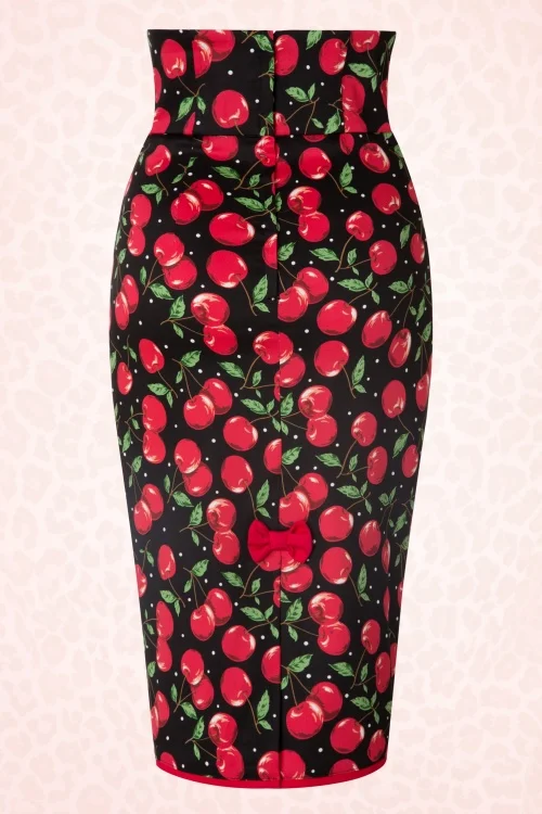 25-Женская винтажная юбка-карандаш средней длины с вишневым бантом и высокой