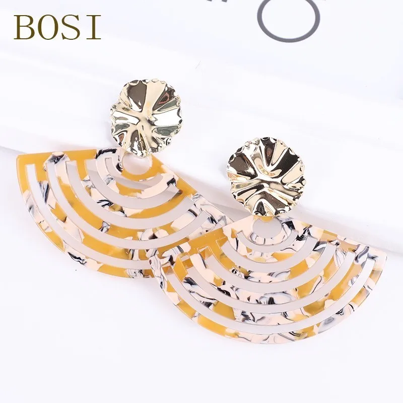 1 Boho полукруг Акриловые леопардовые серьги для женщин Смола Мода уксусная кислота ювелирные изделия металлические геометрические серьги-капельки заявление - Окраска металла: 1
