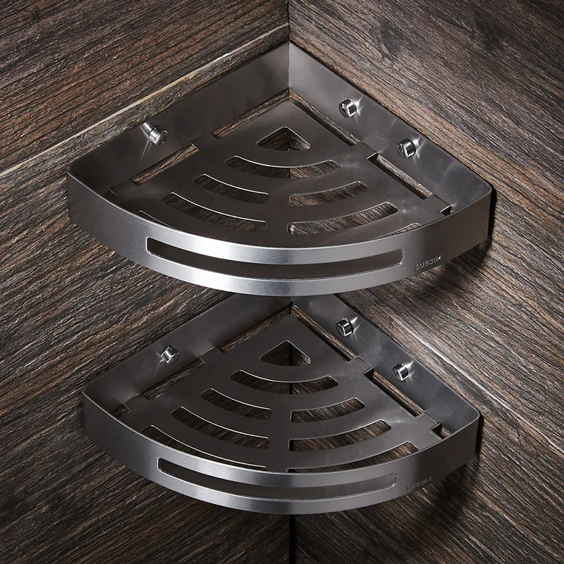stainless steel bathroom shelves corner shelf brushed nickel wall mount triangle shower caddy rack bath accessories free global shipping