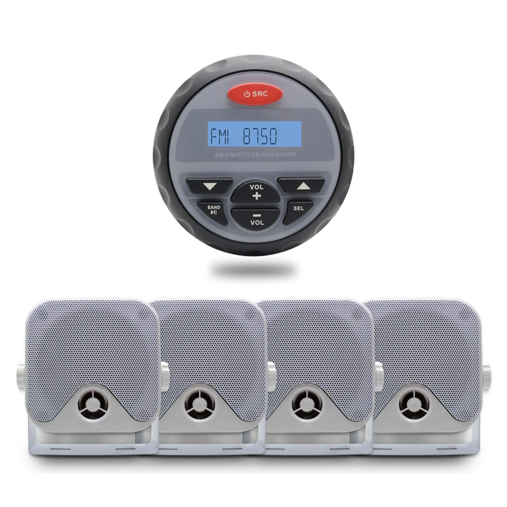 

Marine Waterproof Bluetooth Radio FM AM Stereo MP3 Player Audio + Marine Waterproof Box Boat Speaker For Outdoor ATV UTV Car