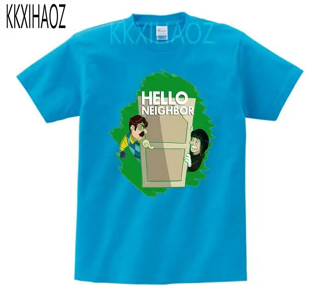 blue childreT-shirt Детская летняя хлопковая Футболка с рисунком «Hello neighbor» для детей, Спортивная футболка для малышей, детская одежда, футболка для мальчиков на день рождения, одежда для малышей - Цвет: blue childreT-shirt