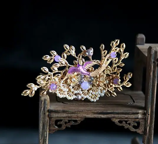 hair tiara 1pc Yan Gui Chao фиолетовый эмалированный Ласточка Гнездо волос набор с тиарой Hanfu аксессуары для ТВ Игры фотографии волос ювелирные изделия аксессуары - Цвет: hair tiara 1pc