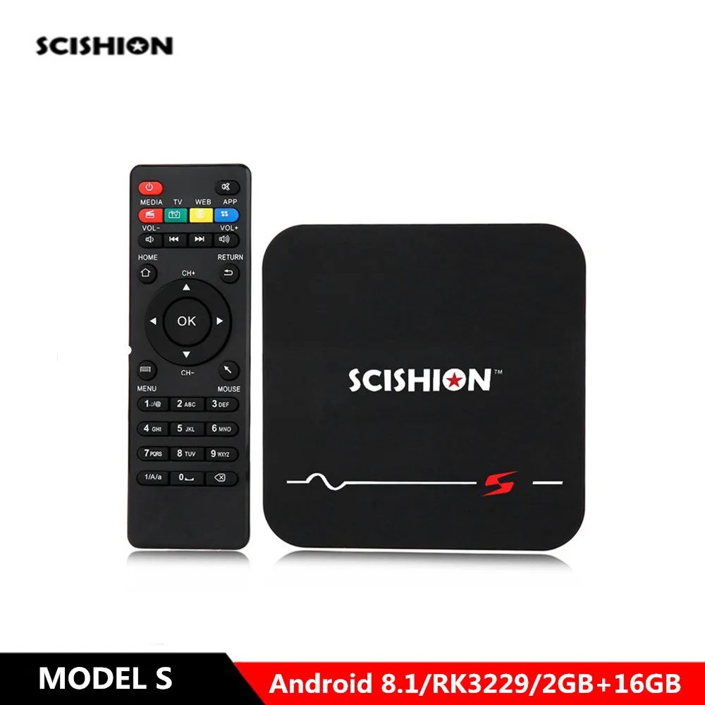 Scishion Model S Android 8,1 4k смарт ТВ коробка RK3229 4 ядра 2G Оперативная память 16 Гб Встроенная память Media Player 2,4 ГГц Wi-Fi 100 Мбит/с, комплект компьютерной приставки к телевизору