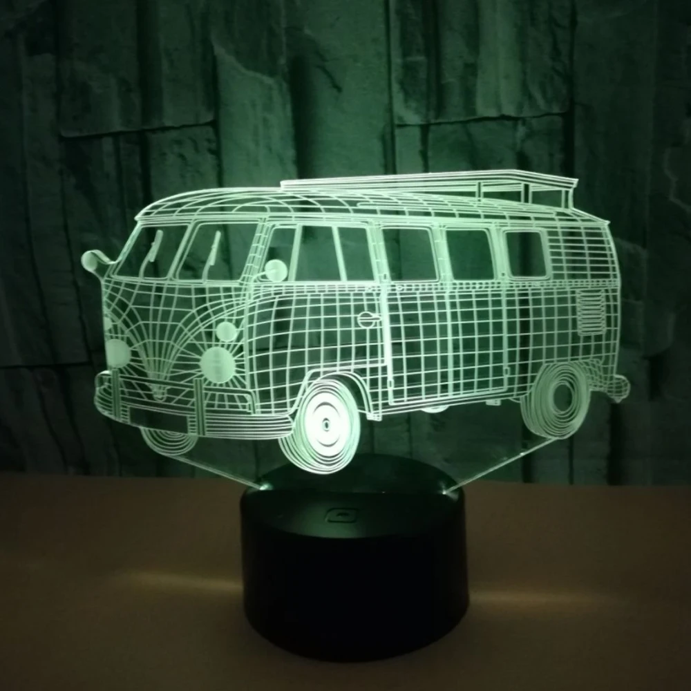 3d визуальная Иллюзия Кемпинг автобус Светодиодная лампа прозрачный акриловый
