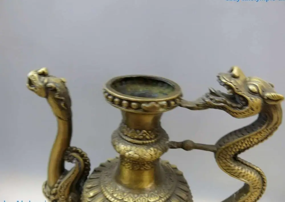12 &quotКитайская латунная медная резная фигурка в виде головы Будды и дракона