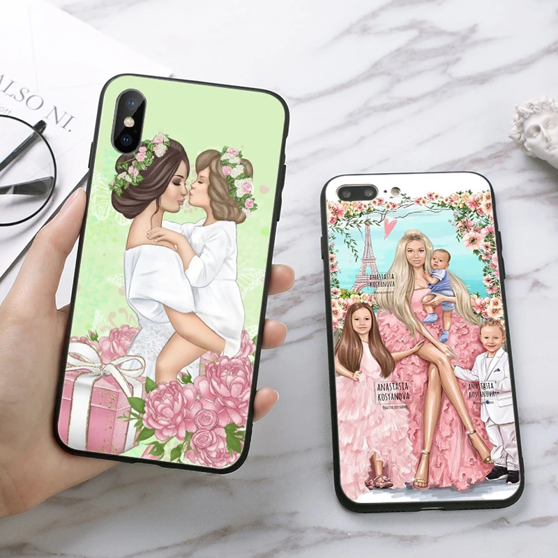 Black Brown Hair Baby Mom Girl Silicone Case for iPhone 5 SE 5S 6 6S Plus 7 8 11 Pro X XS Max XR | Мобильные телефоны и