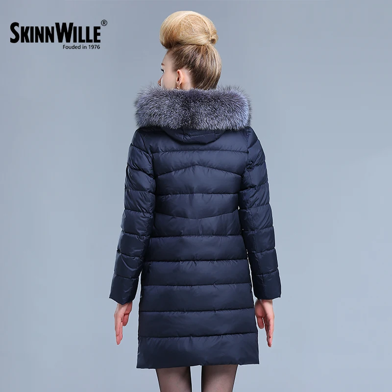 Skinnwille 2017 Куртка Женская Зимняя Пальто Женское С Капюшоном Натурального меха