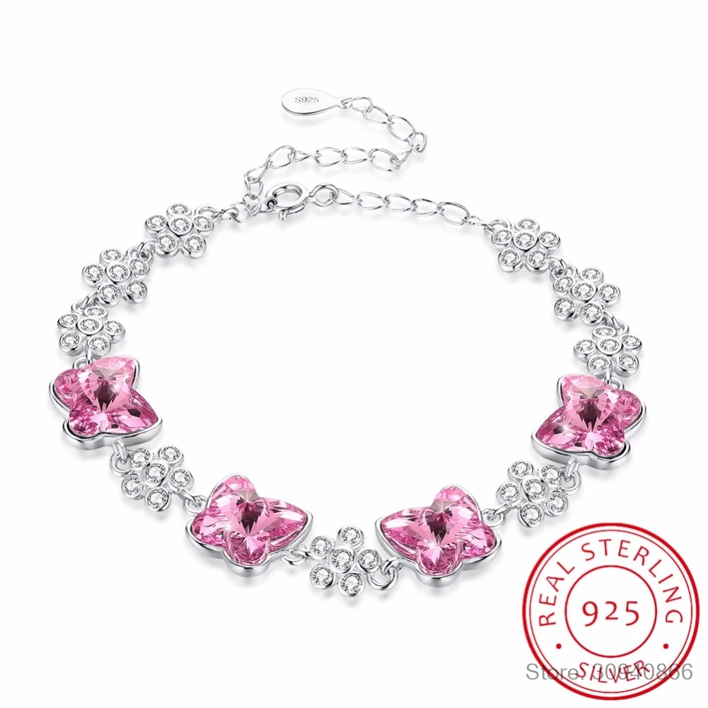Браслет LEKANI С Оригинальными кристаллами SWAROVSKI и бабочкой, браслеты с бусинами, аксессуары для женщин, 925 серебро, хорошее ювелирное изделие