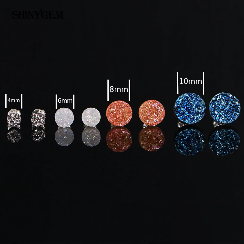 Круглые серьги гвоздики ShinyGem 4 10 мм с натуральным сверкающим опалом и кристаллами