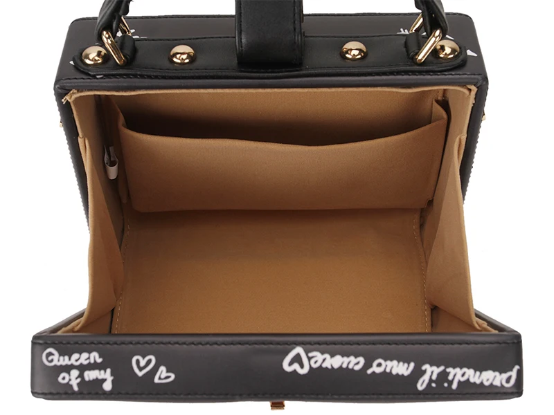 

Fashion Black & White Graffiti Cartoon Pattern Box Style Pu Leather Ladies Party Handbag Shoulder Bag Crossbody Messenger Bag