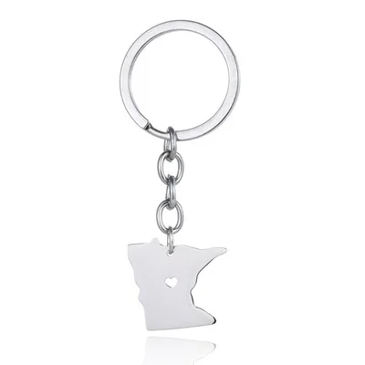 

Elfin Wholesale New Stainless Steel Minnesota Map Keychain Silver Color Car Bag Minnesota Keyring Map Jewellery Gift