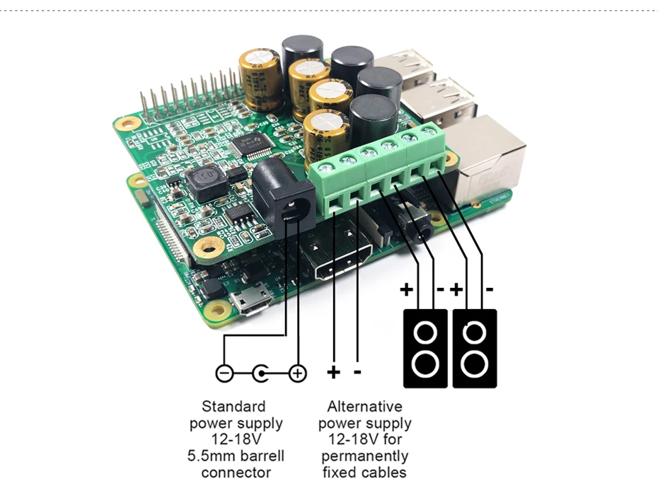 RPI HiFi AMP HAT 25 Вт усилитель мощности класса D TAS5713 Аудио Звуковая карта Плата расширения для Raspberry Pi 4 3 B+ Pi Zero W
