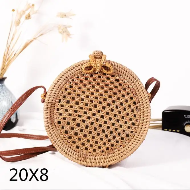 diandian20x8cm Плетеная Сумка из ротанга, круглая соломенная сумка на плечо, маленькие пляжные сумки, женские летние полые сумки ручной работы, сумки через плечо - Цвет: diandian20x8cm
