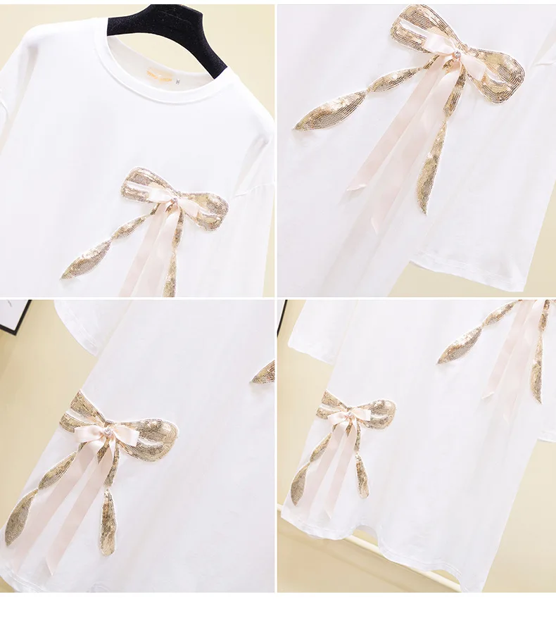 

Women T Shirts Street Fashion Dress Bow Long Girls Causal Tops Tee O-neck Plus Size XXL-XXXXXL Cotton Summer Female T-shirts