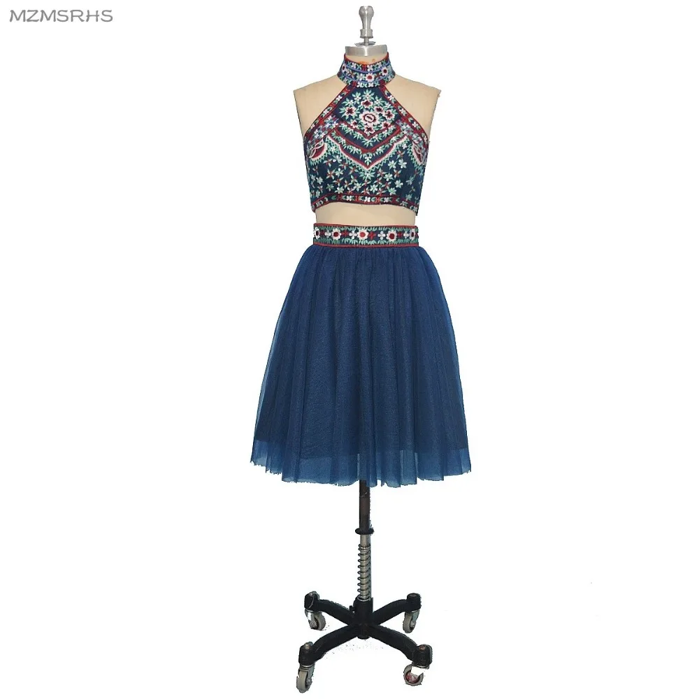 Короткие платья для выпускного вечера из двух частей 2018 платье тюля с вышивкой