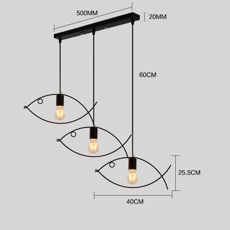 Modern pendant light indoor lighting Vintage LED lights metal iron fish lampshade warehouse style fixture e27 bulb 85-240v | Лампы и