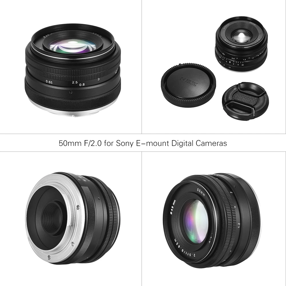 50 мм F/2,0 фиксированный ручной фокус объектив для Sony E Mount беззеркальная камера A5000 A5100 A6500 A9 A6000 A6300 NEX 7/6/5N/5R/5 T/5/3/3N