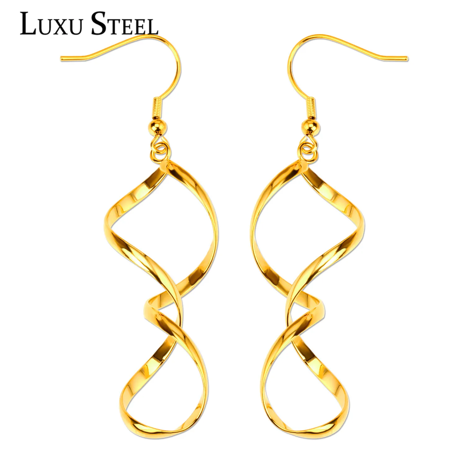 Серьги клипсы LUXUSTEEEL из нержавеющей стали уникальный стиль золотистого цвета
