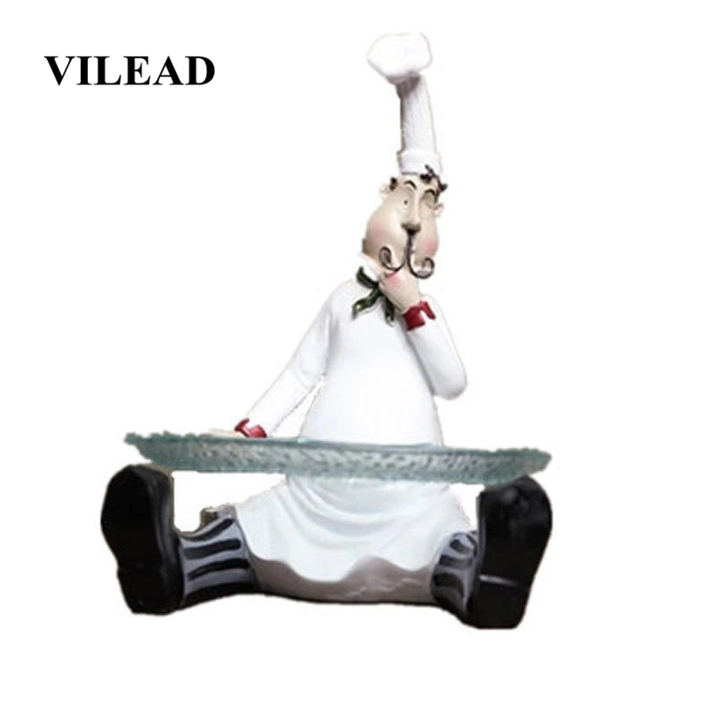 VILEAD 26 см смолы шеф-повара Холдинг Фруктовая тарелка фигурки Мода творческий дом украшение стола ресторана людей миниатюрный орнамент