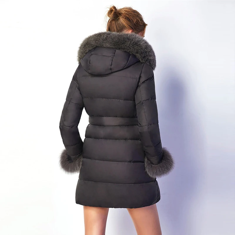 Женская мода Вниз Пальто Зима 2017 Новый Дамы С Капюшоном Куртки Женские Длинные
