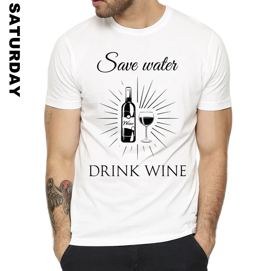 Забавная дизайнерская футболка для мужчин и женщин с надписью Save Water Drink Wine