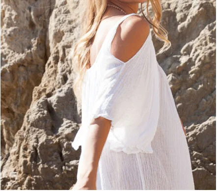 Винтажное пляжное женское пикантное белое шифоновое мини платье в стиле бохо с